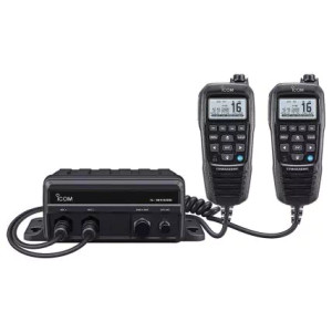 Icom M410BB 11 USA  Black box marine VHF fixed mount w/ black HM-195GB, and two CommandMic™ ports