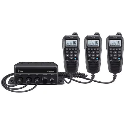 Icom M510BB 21 USA Black box marine VHF fixed mount w/ AIS, black HM-195GB, and three CommandMic™ ports