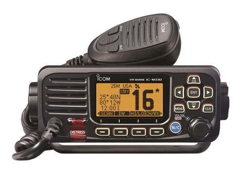 Icom M330G BLACK Black marine compact VHF fixed mount with built-in GPS
receiver and supplied GPS antenna