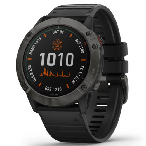 Garmin New OEM fenix® 6X - Pro Solar Edition Titanium Carbon Gray DLC with Black Band 51 MM, 010-02157-20