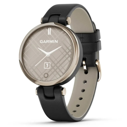 Garmin New OEM Lily® - Classic Edition Cream Gold Bezel with Black Case and Italian Leather Band, 010-02384-A1