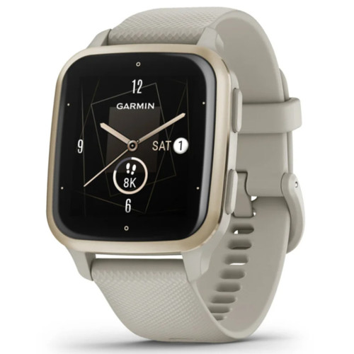 Garmin New OEM Venu? Sq 2 ? Music Cream Gold Aluminum Bezel with French Gray Case and Silicone Band, 010-02700-02