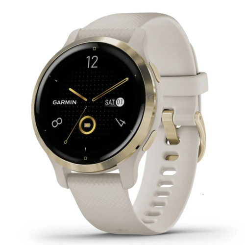 Garmin New OEM Venu® 2S Light Gold Stainless Steel Bezel with Light Sand Case and Silicone Band, 010-02429-01