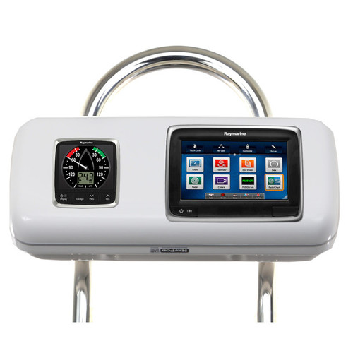 NavPod SystemPod Pre-Cut for Raymarine a75/a77/a78 on the right *AND* 1 additional instrument (3.6" hole) on the left for 9.5" wide guard