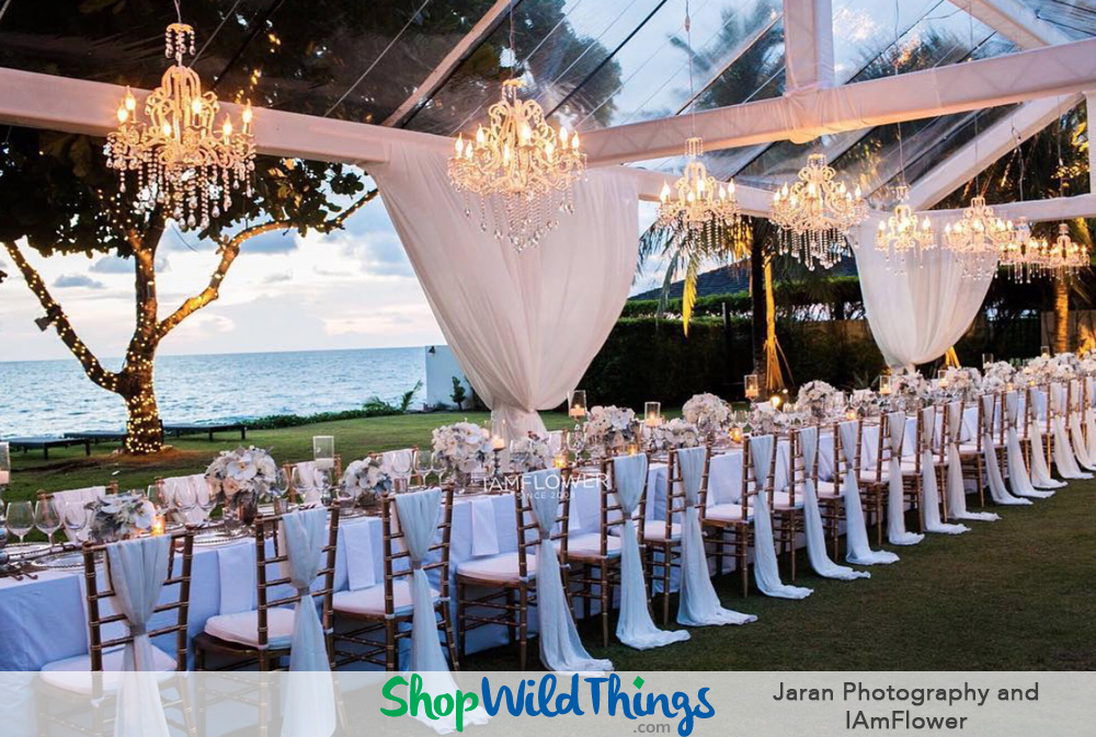 Outdoor Weddings Sparkle with Crystal Chandeliers as Focal Point Dcor