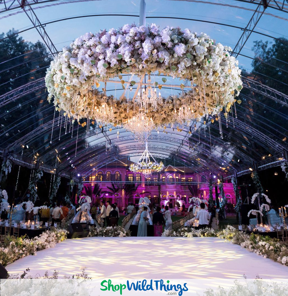 Outdoor Weddings Sparkle with Crystal Chandeliers as Focal Point Dcor