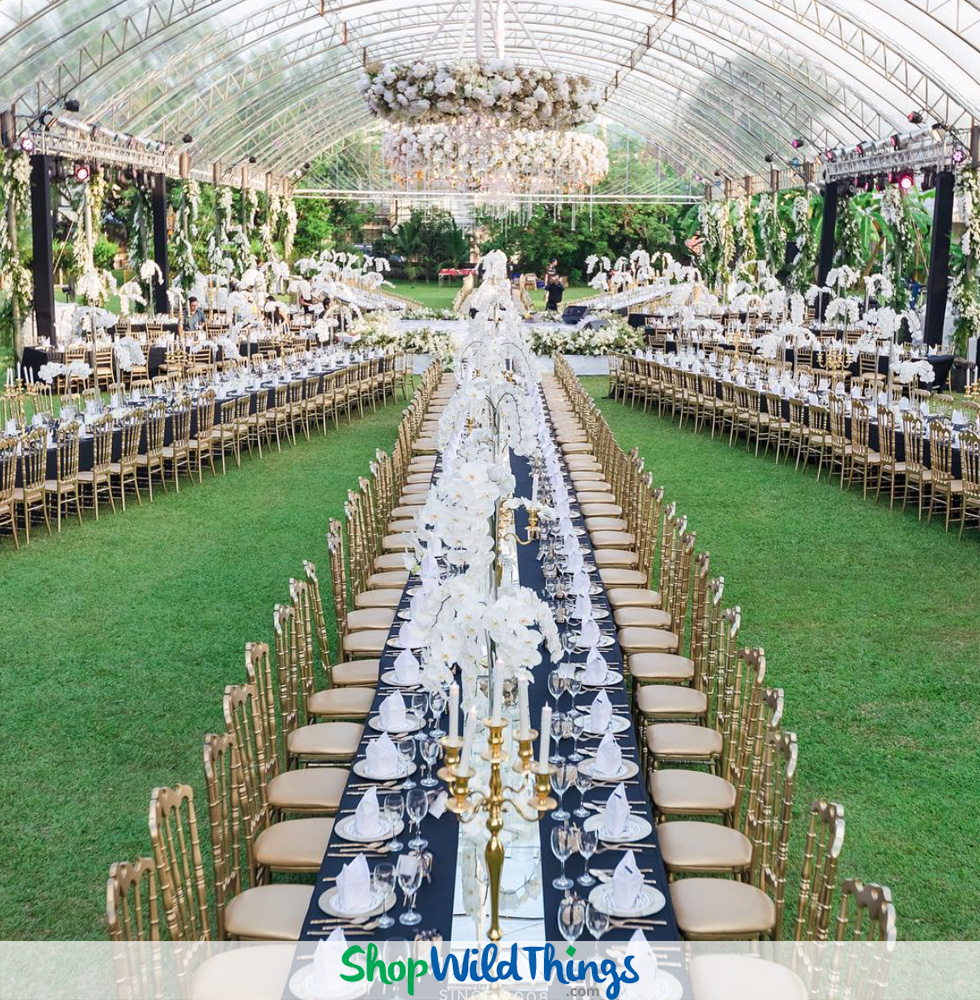 Outdoor Weddings Sparkle with Crystal Chandeliers as Focal Point Dcor