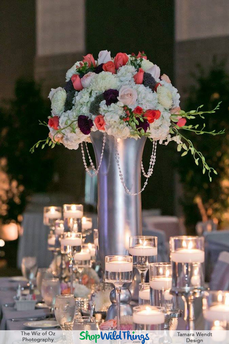 Centerpieces, Wedding Decor, Cylinder Vases With Silver Rhinestone Look  Mesh Wrap Bridal Bouquet Holders Tall Centerpieces Wedding Decor 