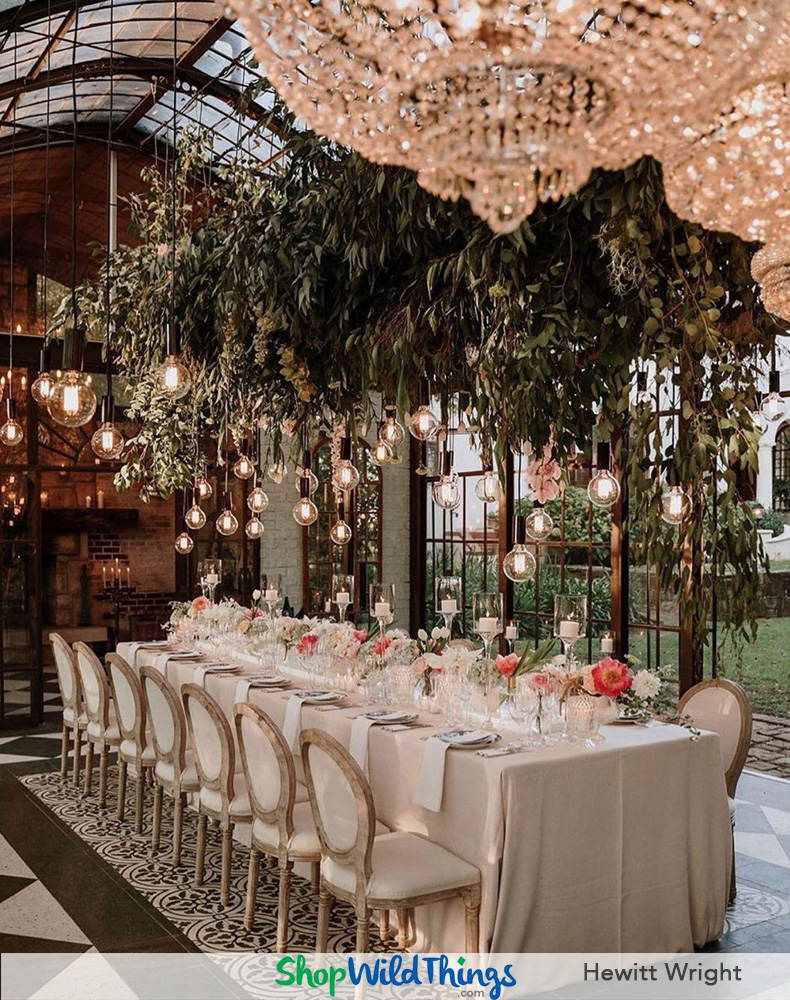 Suspended Florals and Crystal Chandeliers Elevate Tablescapes at Luxury Weddings