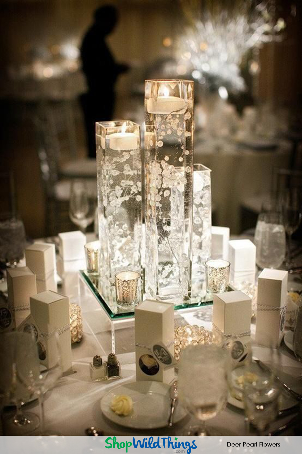 White Candle with Pearl Decor  Wedding centerpieces, Wedding