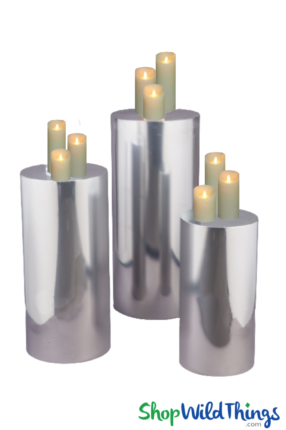 Set of 3 Silver Plinth Metal Cylinder Display Risers | ShopWildThings.com