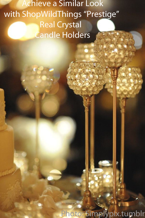 Real Beaded Crystals Candle Holder Goblet 12" Tall Gold and Crystal