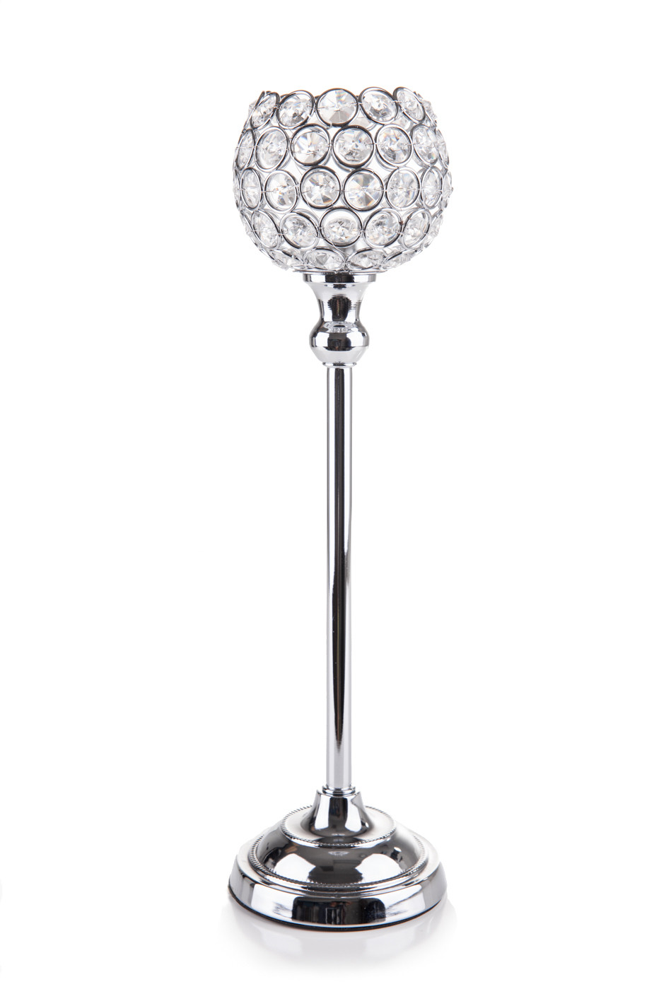 Real Crystal and Silver Beaded Tall Candle Holder Goblet