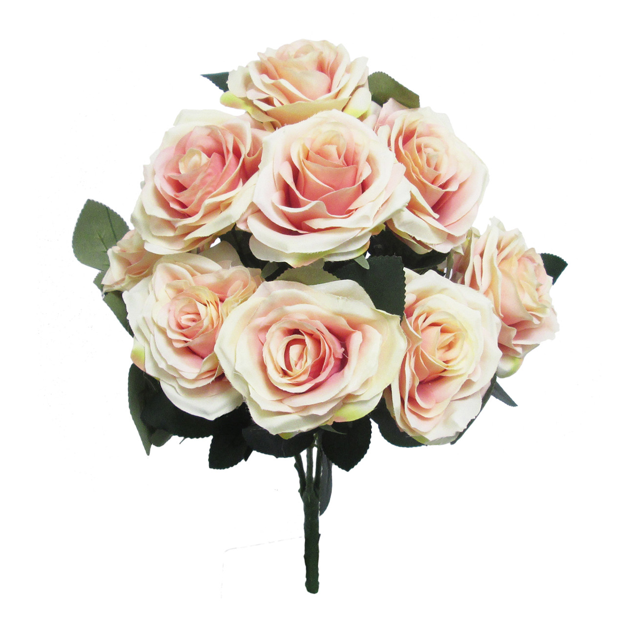 Artificial Ivory Pink Deluxe Queen Rose Bush Bouquet | 17
