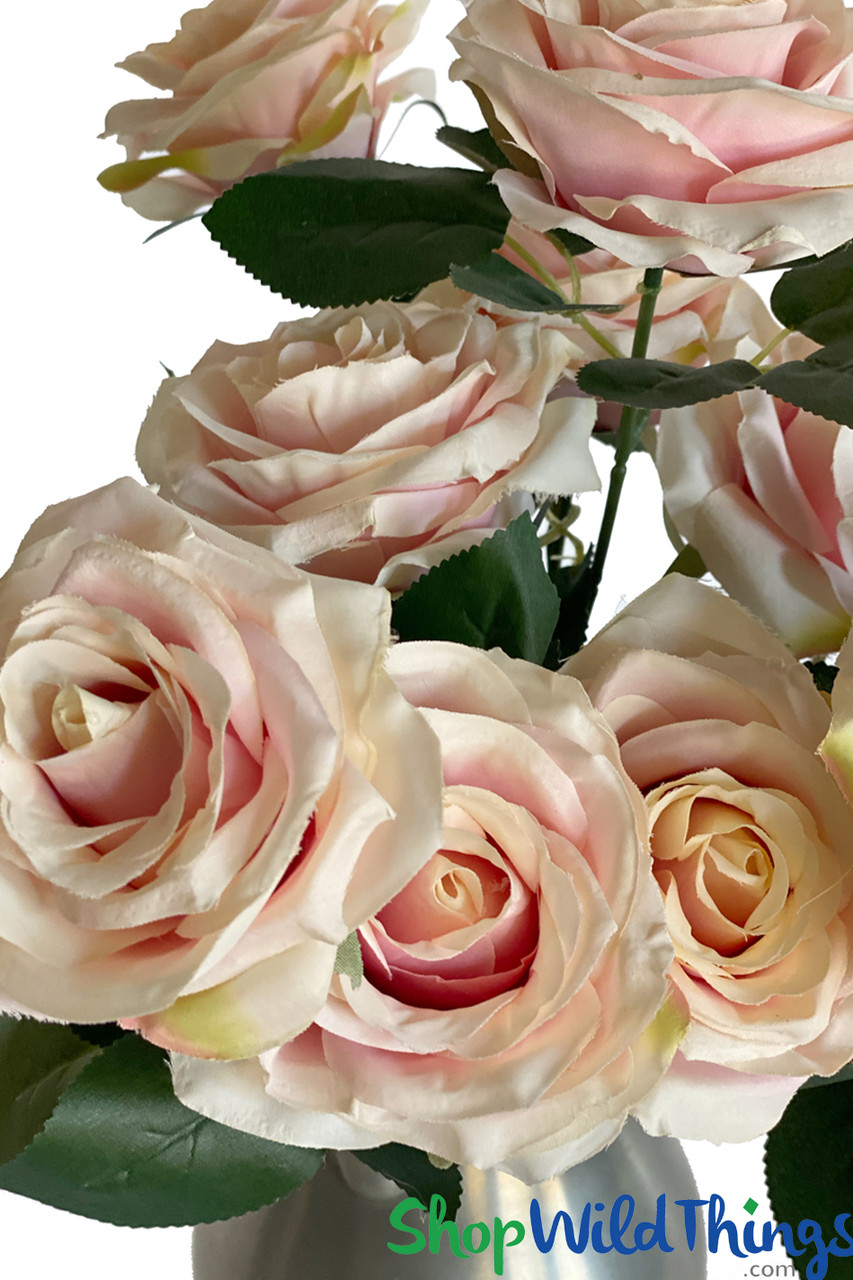 Artificial Ivory Pink Deluxe Queen Rose Bush Bouquet | 17