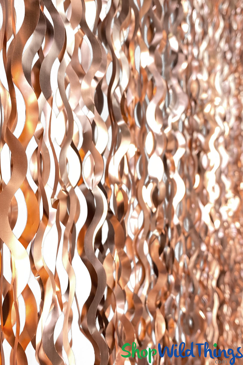 Rose Gold Color Foil Fringe Curtain, Tinsel Metallic Curtains