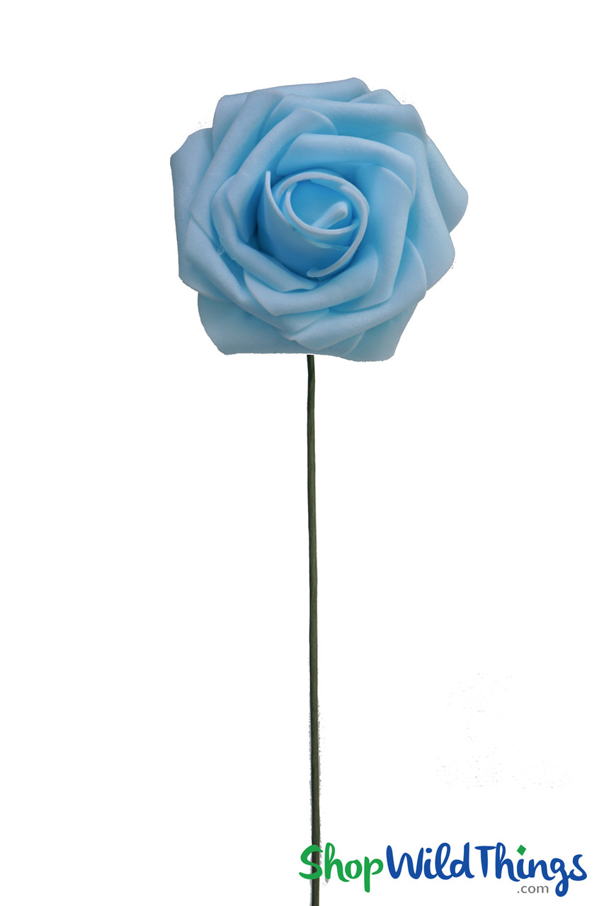 Artificial Light Blue Roses – Bulk Box of 25 Foam Flowers ...