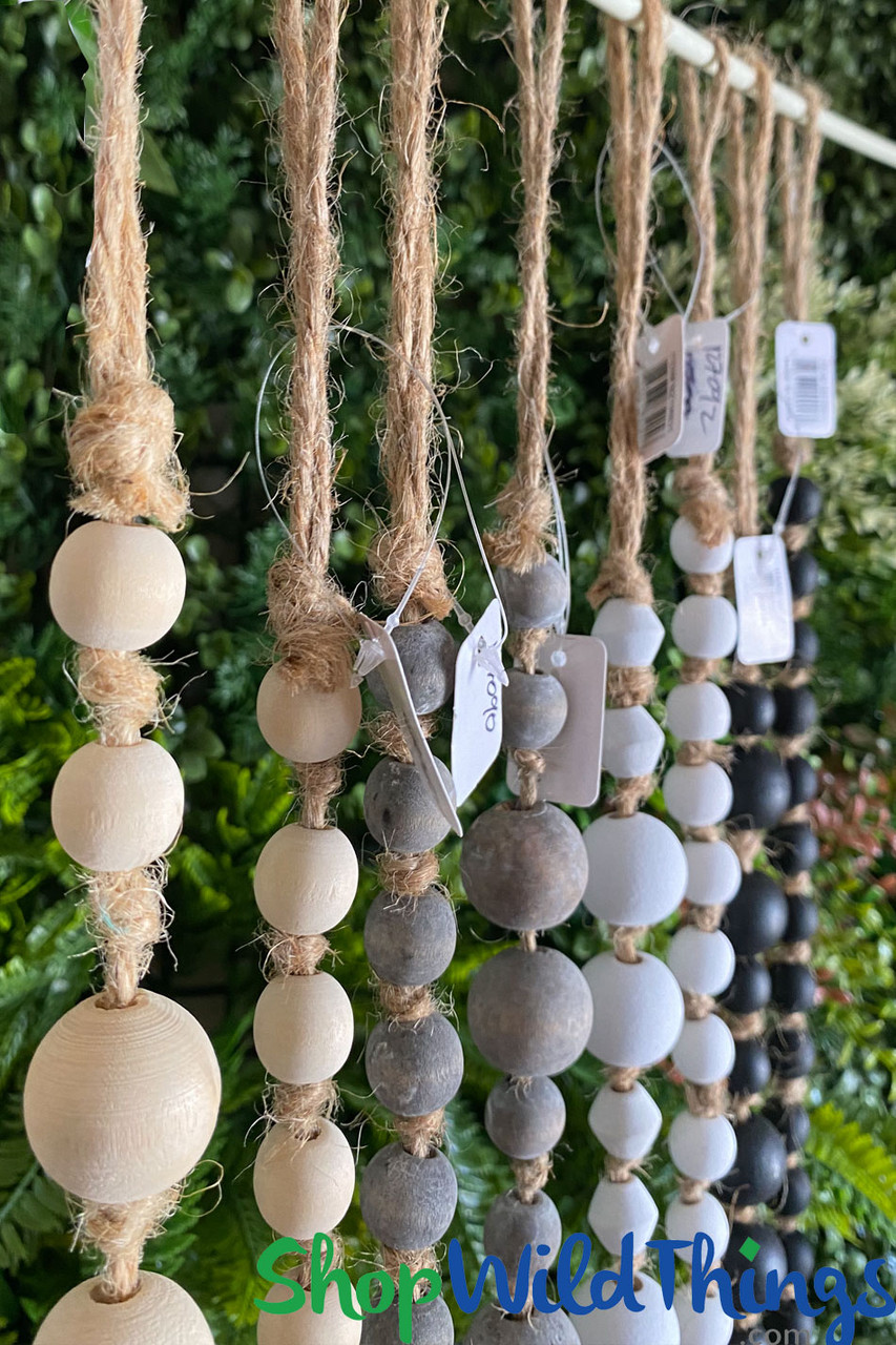 Wooden Bead Garland, Mixed Sizes, 50 White