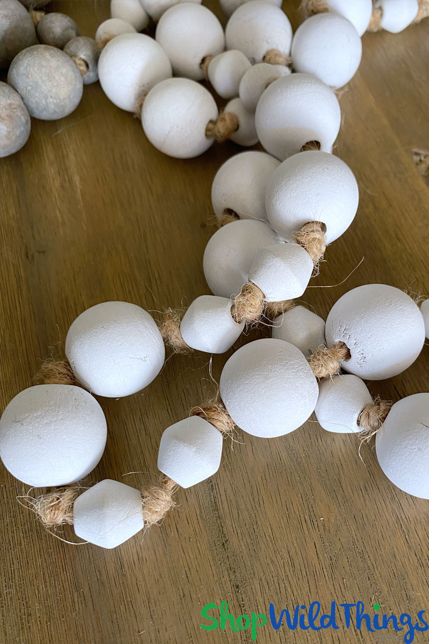 White Wooden Bead Garland  Rustic Farmhouse Décor