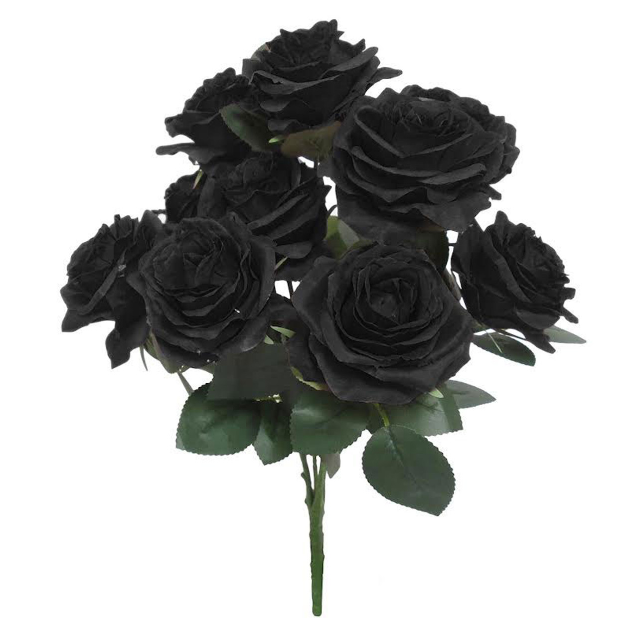 Faux Black Rose Bouquet, 10 Head Bush 17