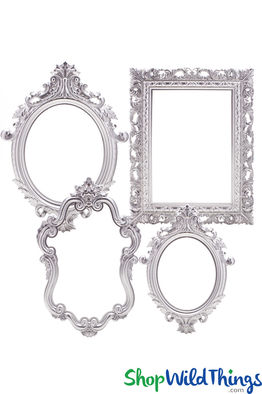 Set of 4 Large Party Frames, Silver Photo Props