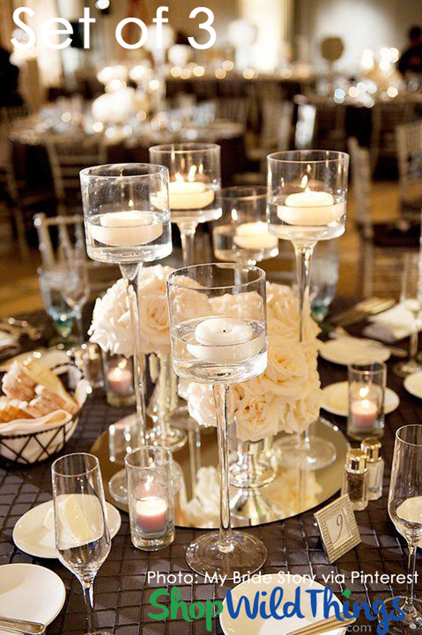 3pcs/set Glass Candle Holder, Tea Light Candle Holders,Tall Tealight Candle  Holder For Table Centerpiece ,Clear Candleholders For Pillar Candles, Floa