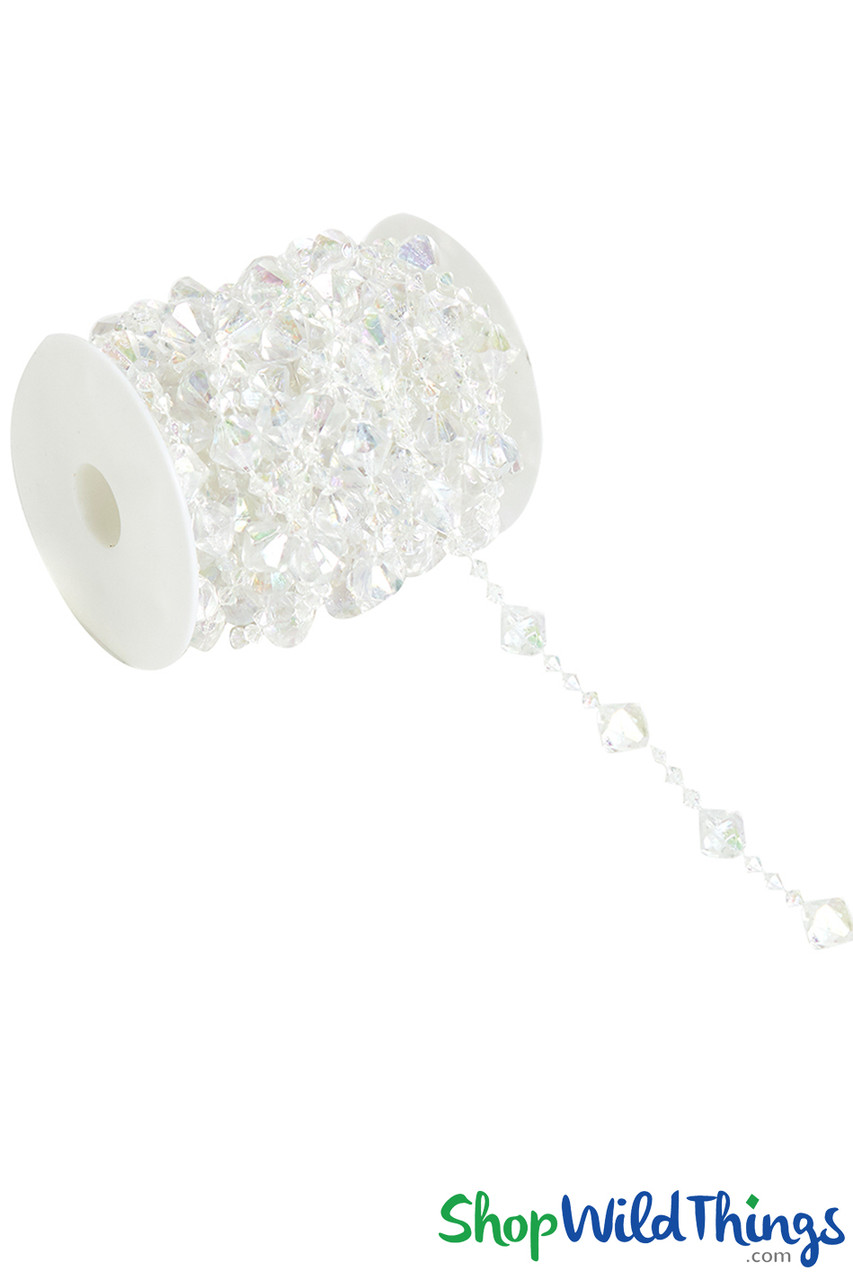 99ft Crystal Beads Garland Strand, Iridescent Clear Acrylic Diamond Beads String Roll for Crafts, Beaded Curtains, Wedding Party Decorations, Plastic