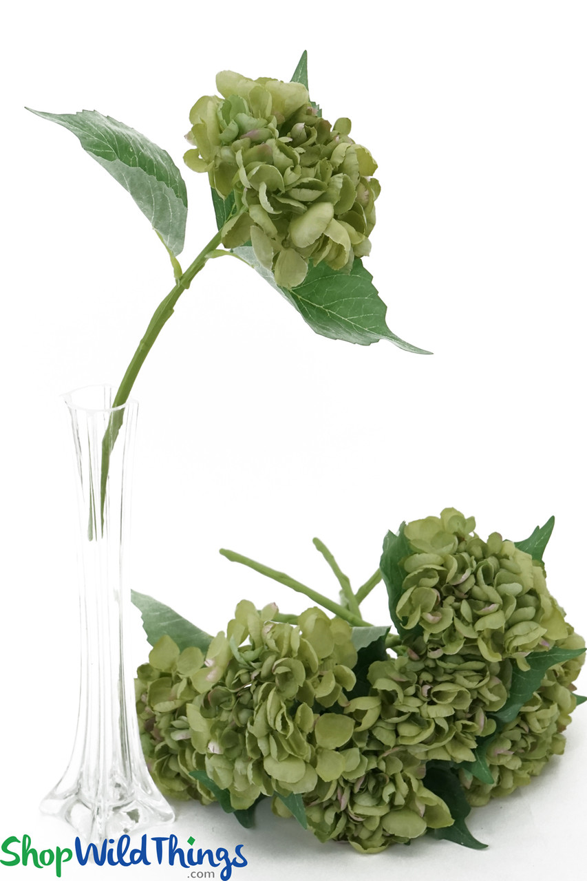 Green Single Stem Hydrangea Silk Flower, 28 - Fisch Floral Supply