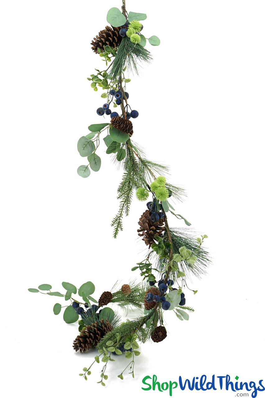 5-Foot Natural Mini Pine Cone & Cream PIP Berry Garland