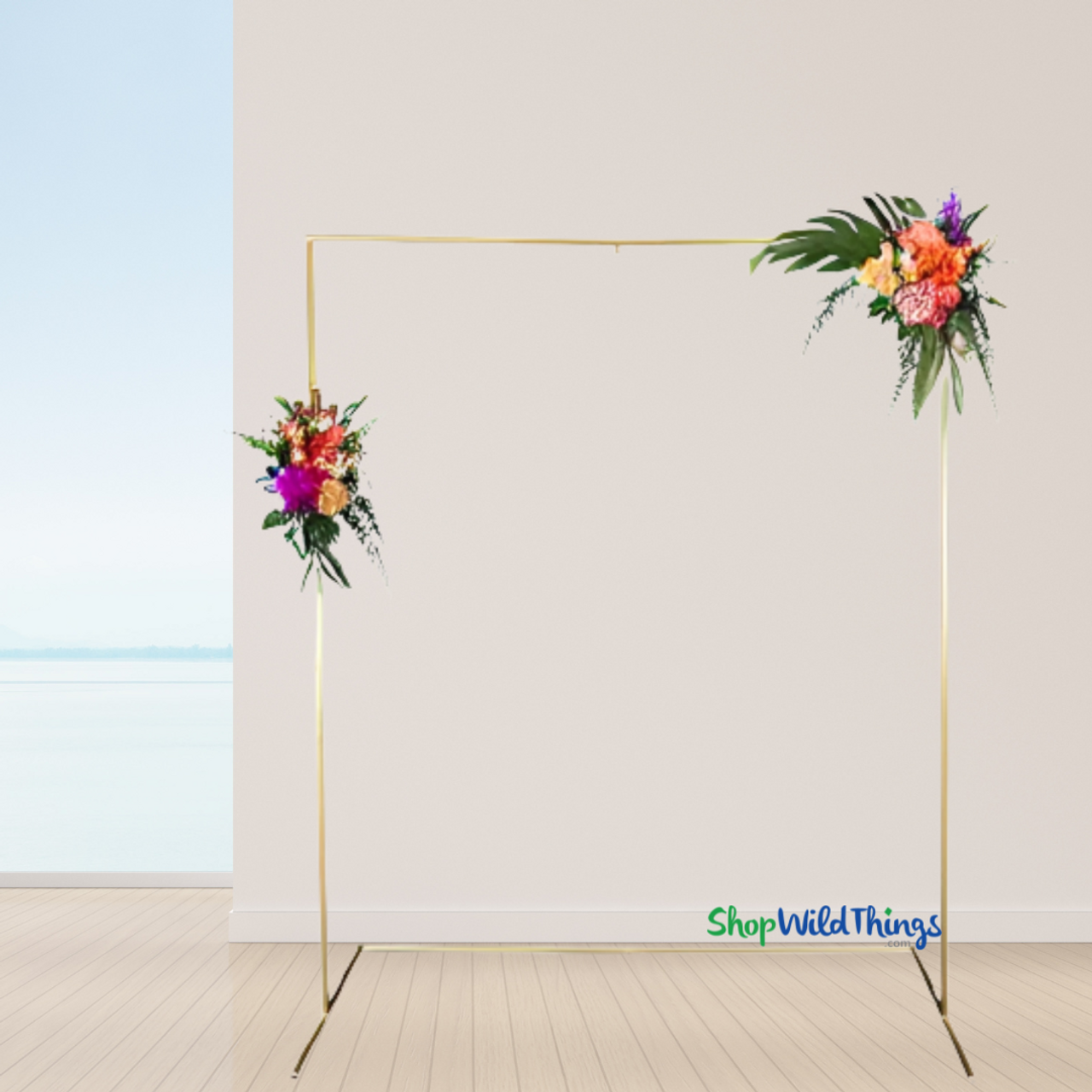 Freestanding Wedding & Event Arch, Gold Metal Rectangle Frame