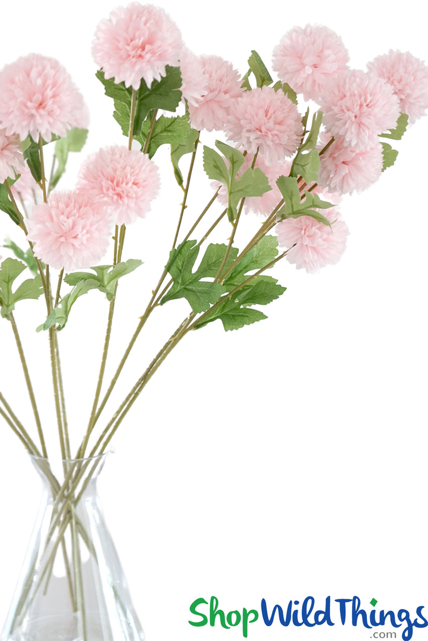 Faux Silk Artificial Flower Pompom Stem 28 Tall