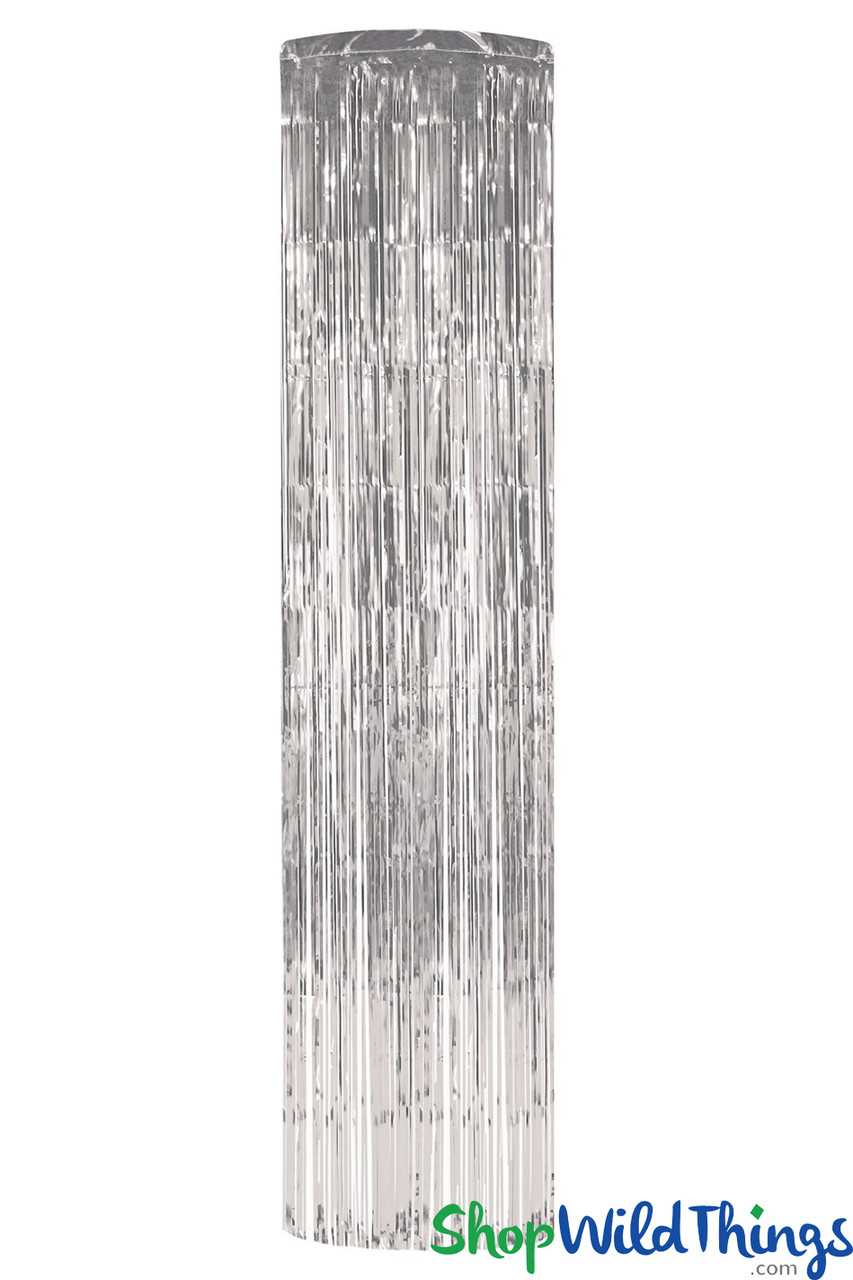 8' Long Shiny Silver Metallic Foil Fringe Column Ceiling Party