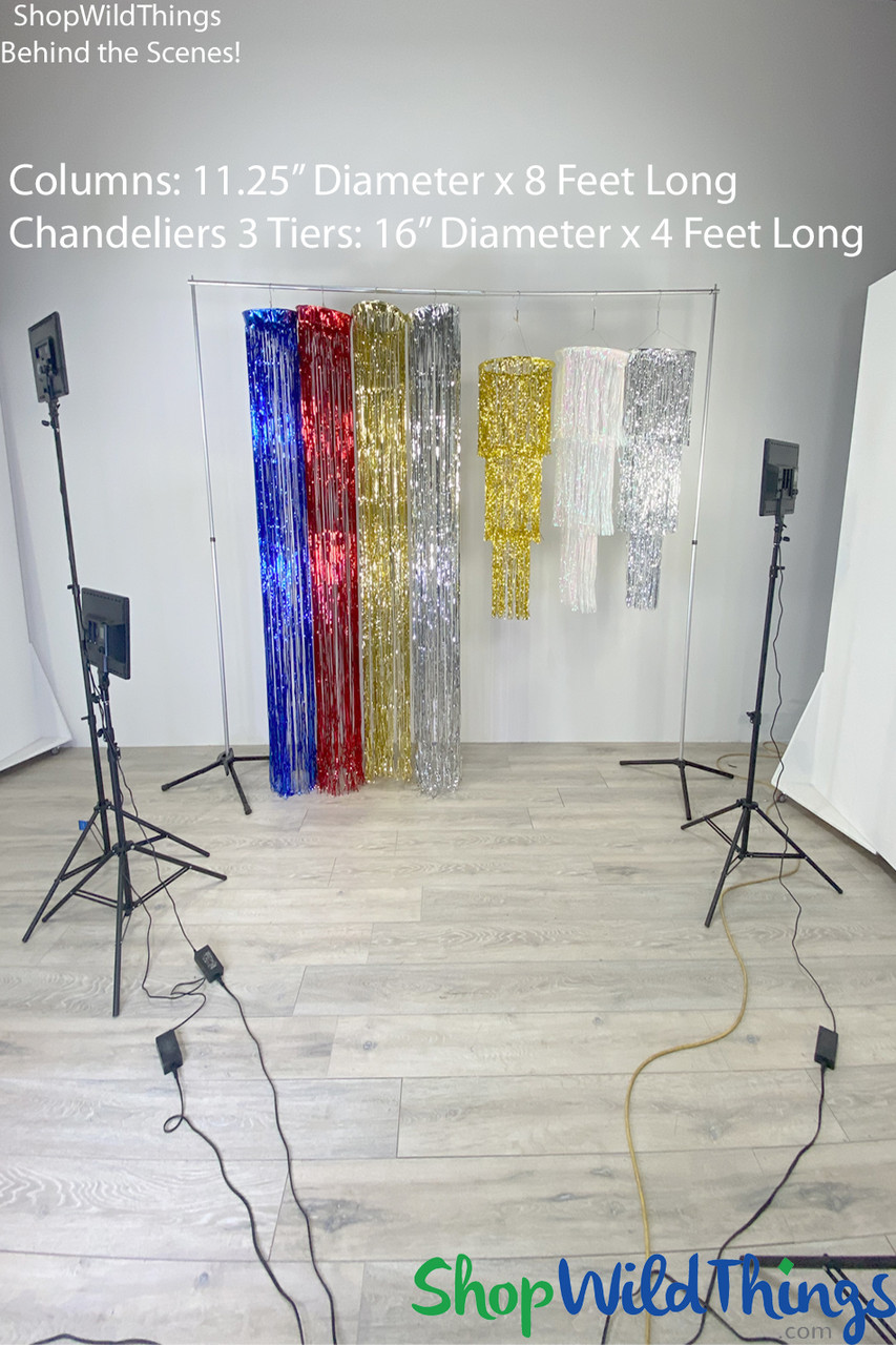 8' Long Shiny Silver Metallic Foil Fringe Column Ceiling Party