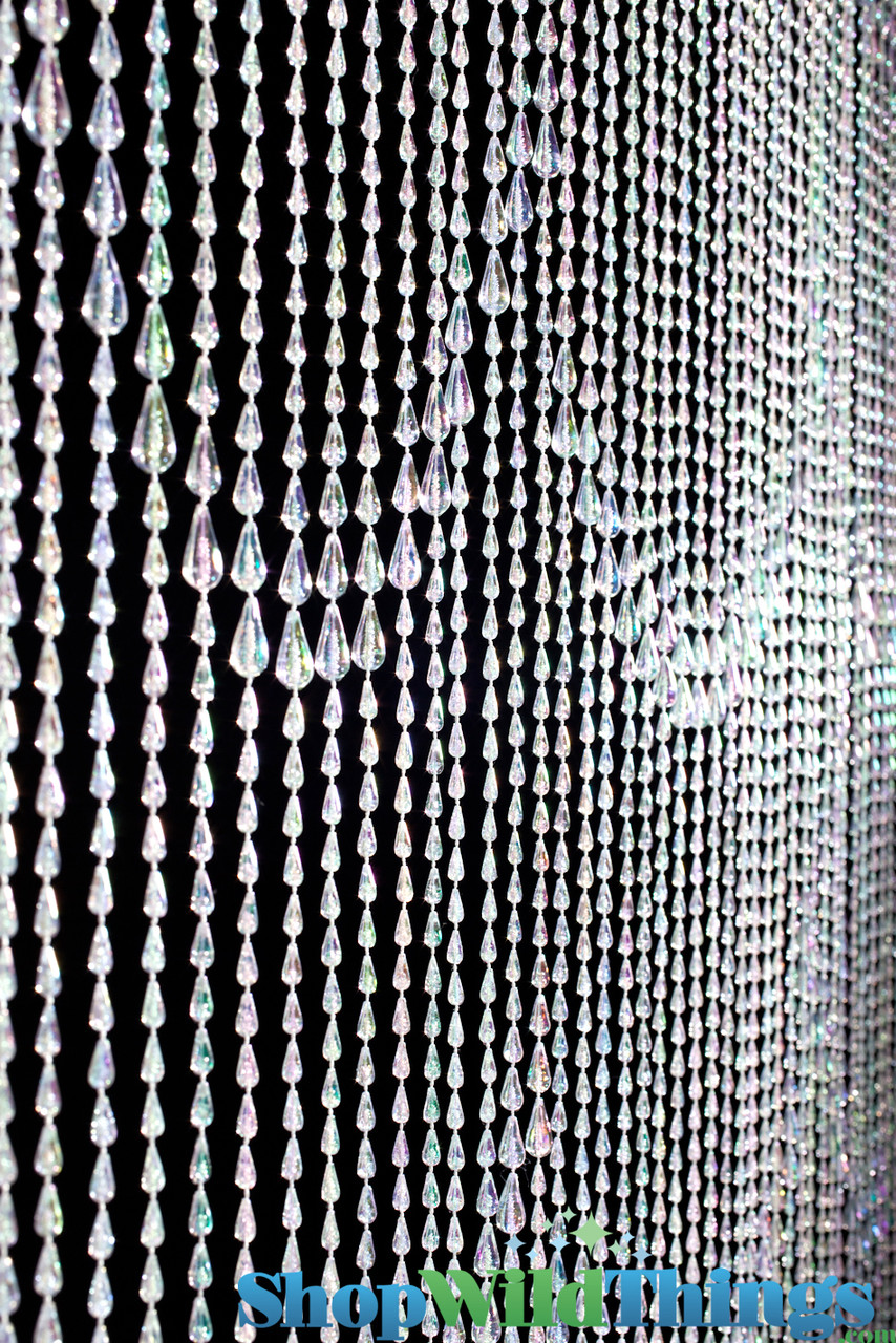 15 ft Ceiling Drape Curtain Crystal Beaded Backdrop - Iridescent