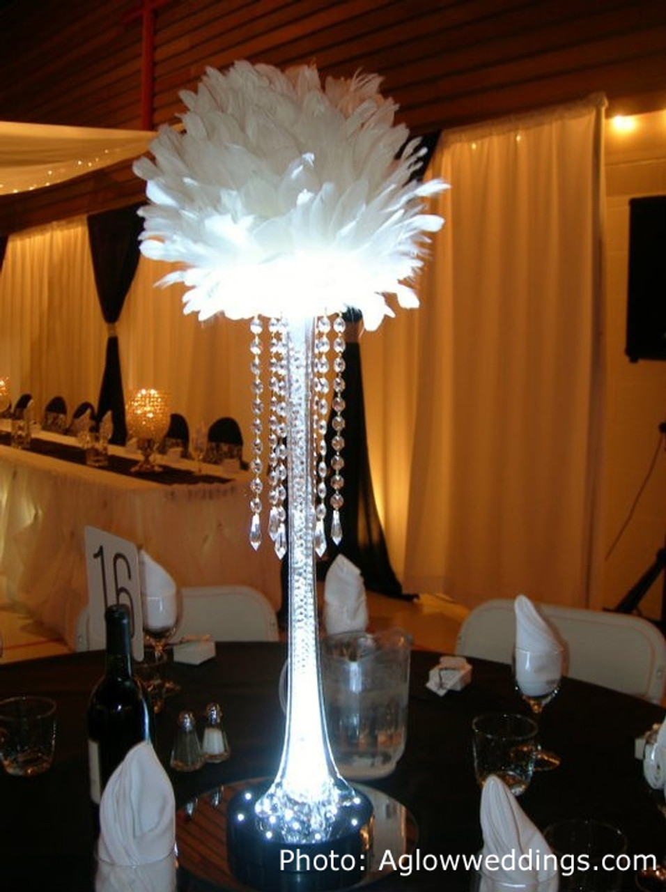 Elegant Feather Centerpiece on White Eiffel Vase