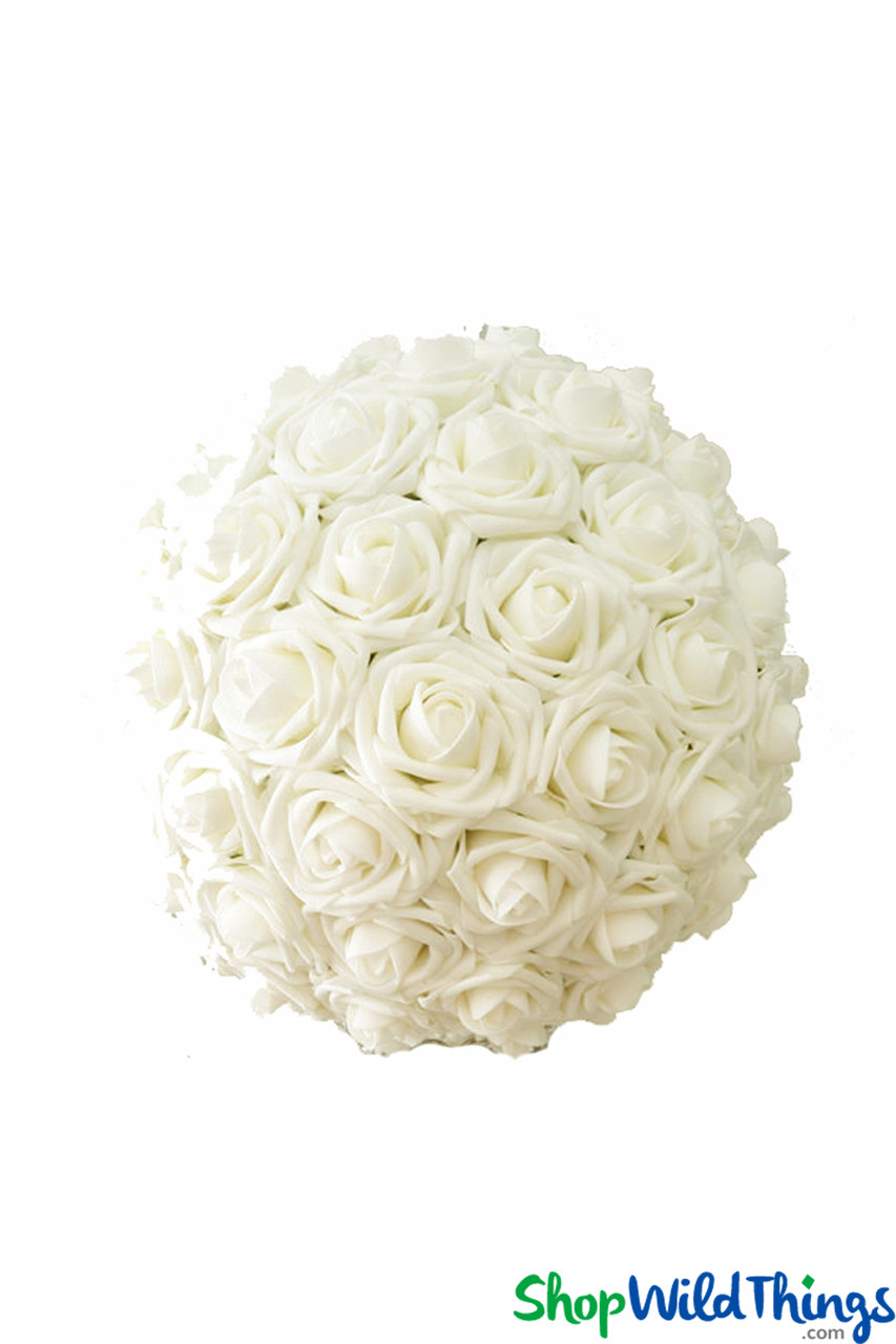 Real Feel Ivory Foam Rose Ball Wedding Centerpiece