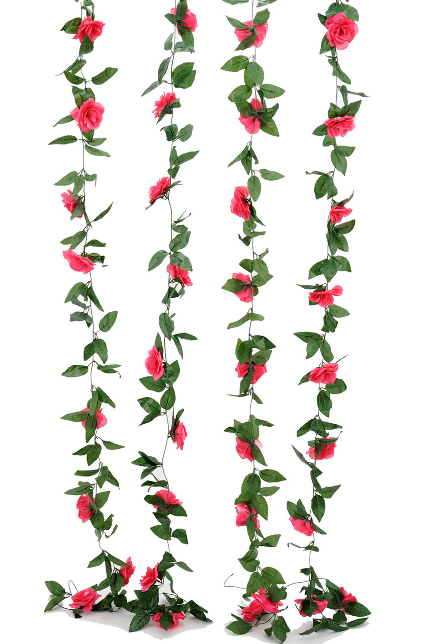 8' Silk Rose Fuchsia Garland - ShopWildThings.com