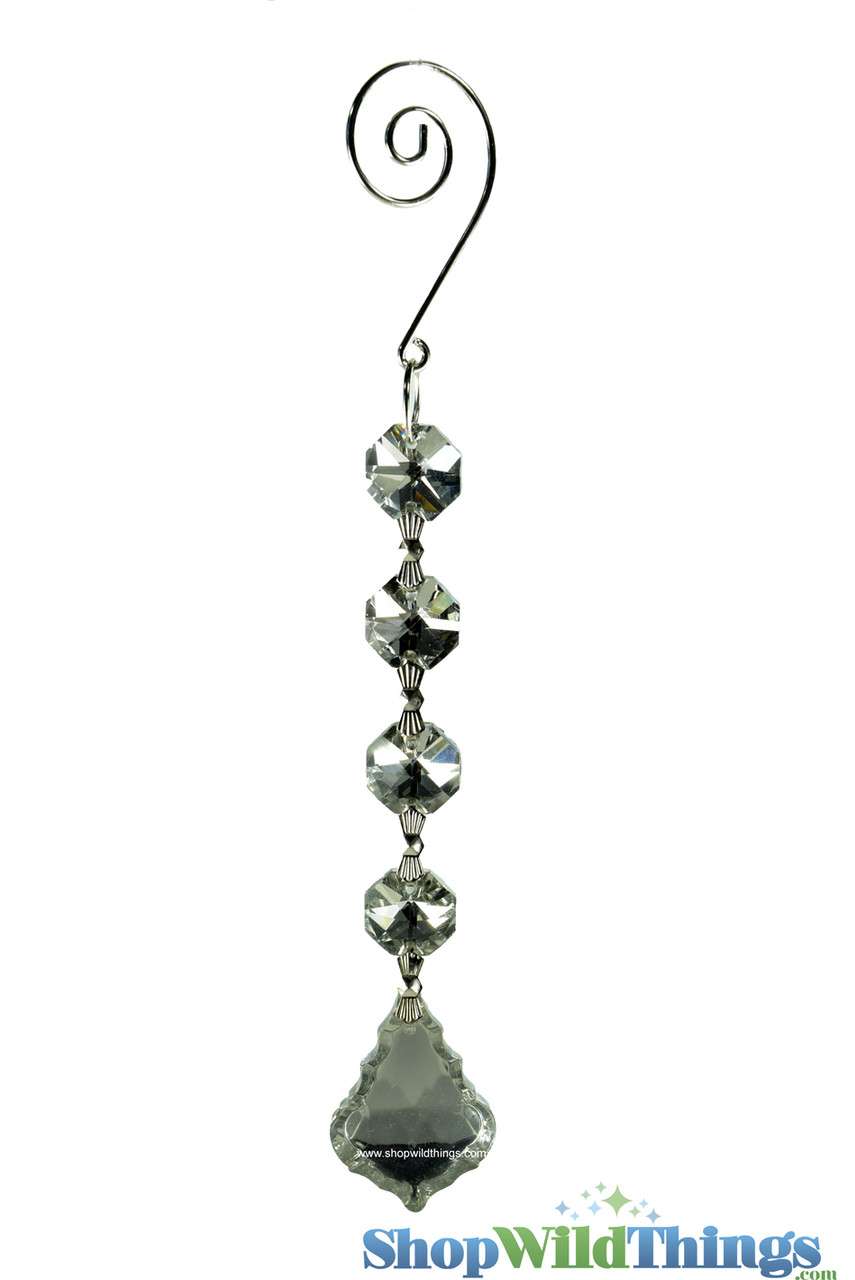 Crystal Hanging Prism, Glass - Crystal Strand 6.5 - Fallyn Set of 12 -  Silver