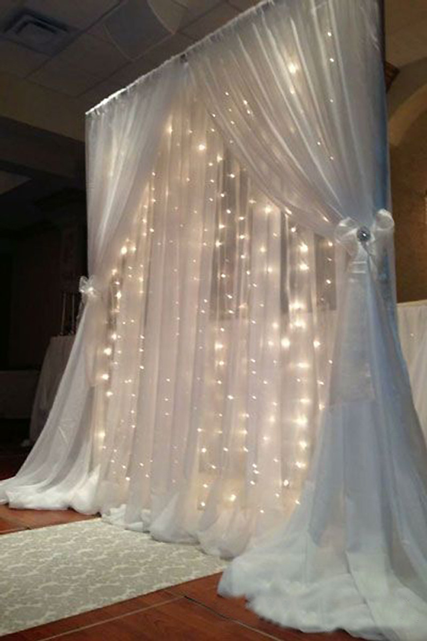 Sheer White Fabric Curtain With 288 LED Lights - 12' Long Event Decor 