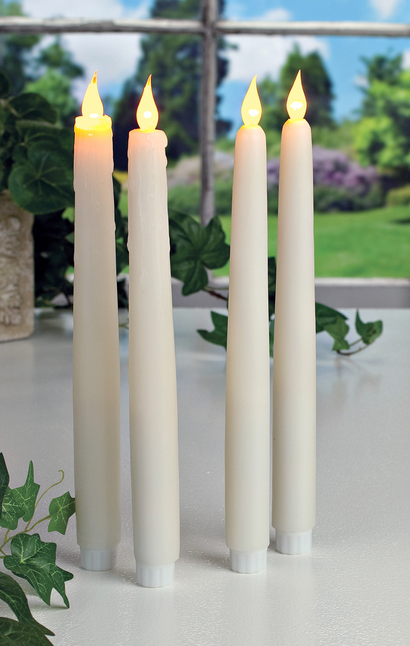 LED Taper Candle, Flickering Set of 2 OffWhite Smooth Wax Finish