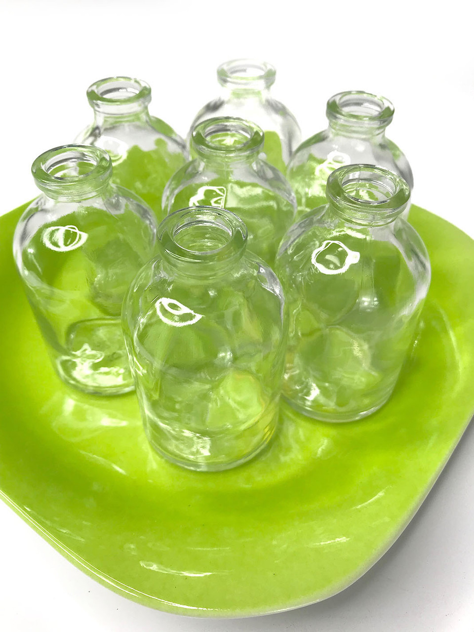 Clear Glass Bottles on Colorful Plates - 4 Colors Available (cutest things  ever)