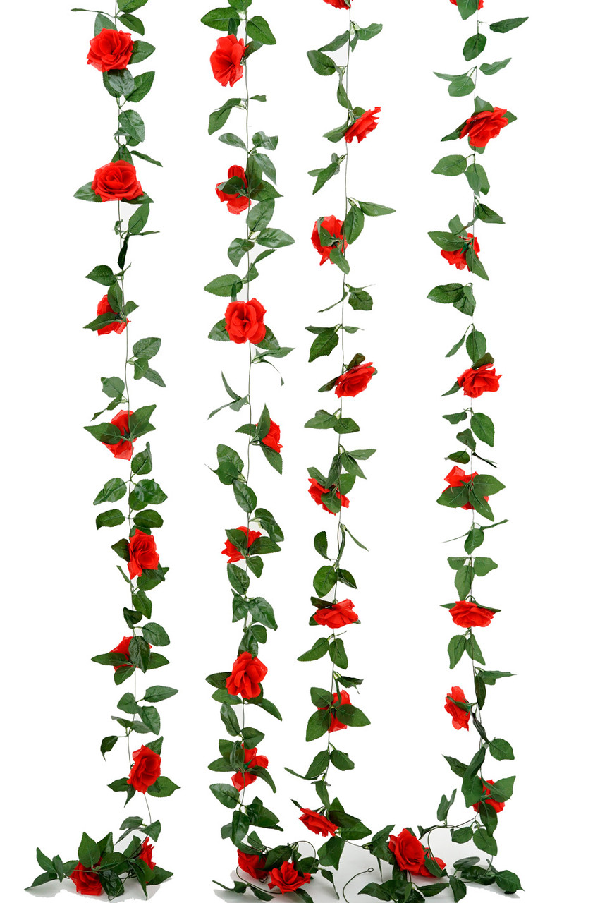 Flower Garland - Silk Rose - 8' - Red