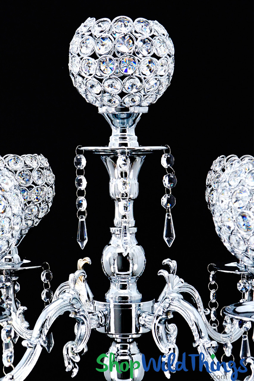 Crystal Beaded Candelabra29" Tall 5Cup Silver Candle Holder