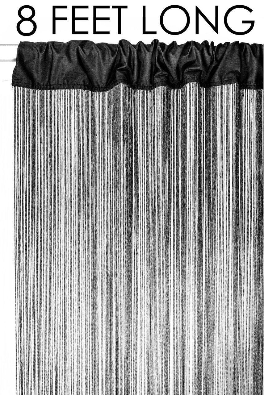 Black String Curtain - 8' Long Fringe Panel 