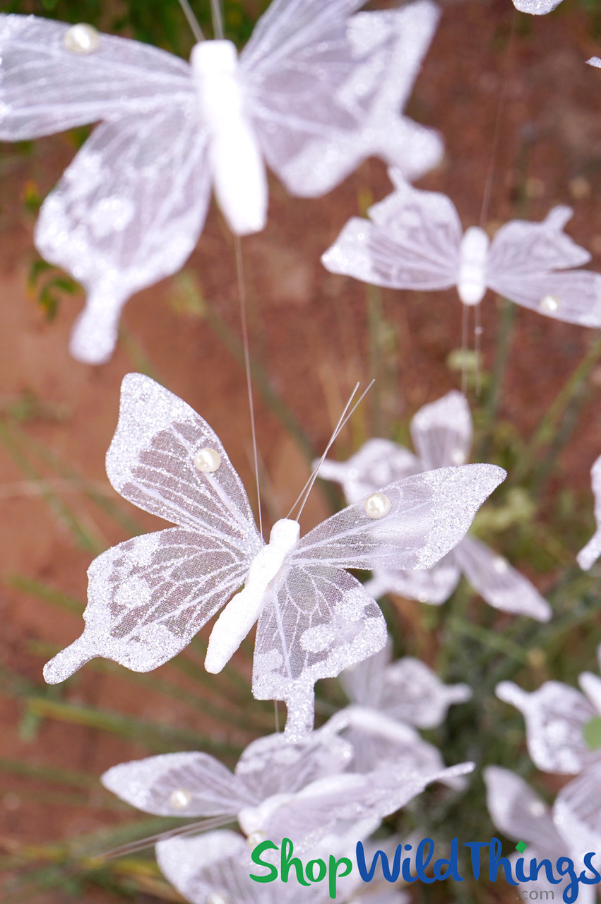 6 Silver Glitter Butterfly Pick Set Of 6