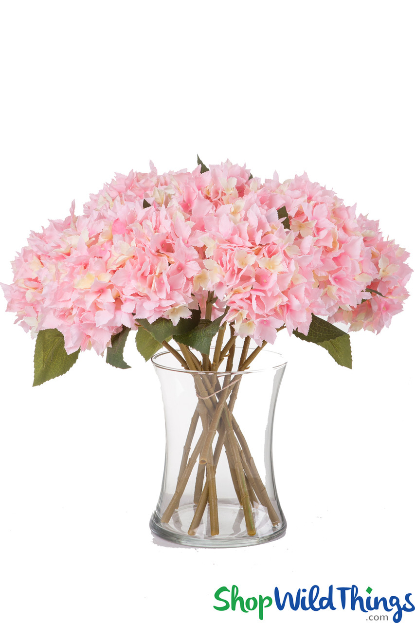 Silk Hydrangea Bloom Pink & Cream - Deluxe 6 Flower, 17 Stem