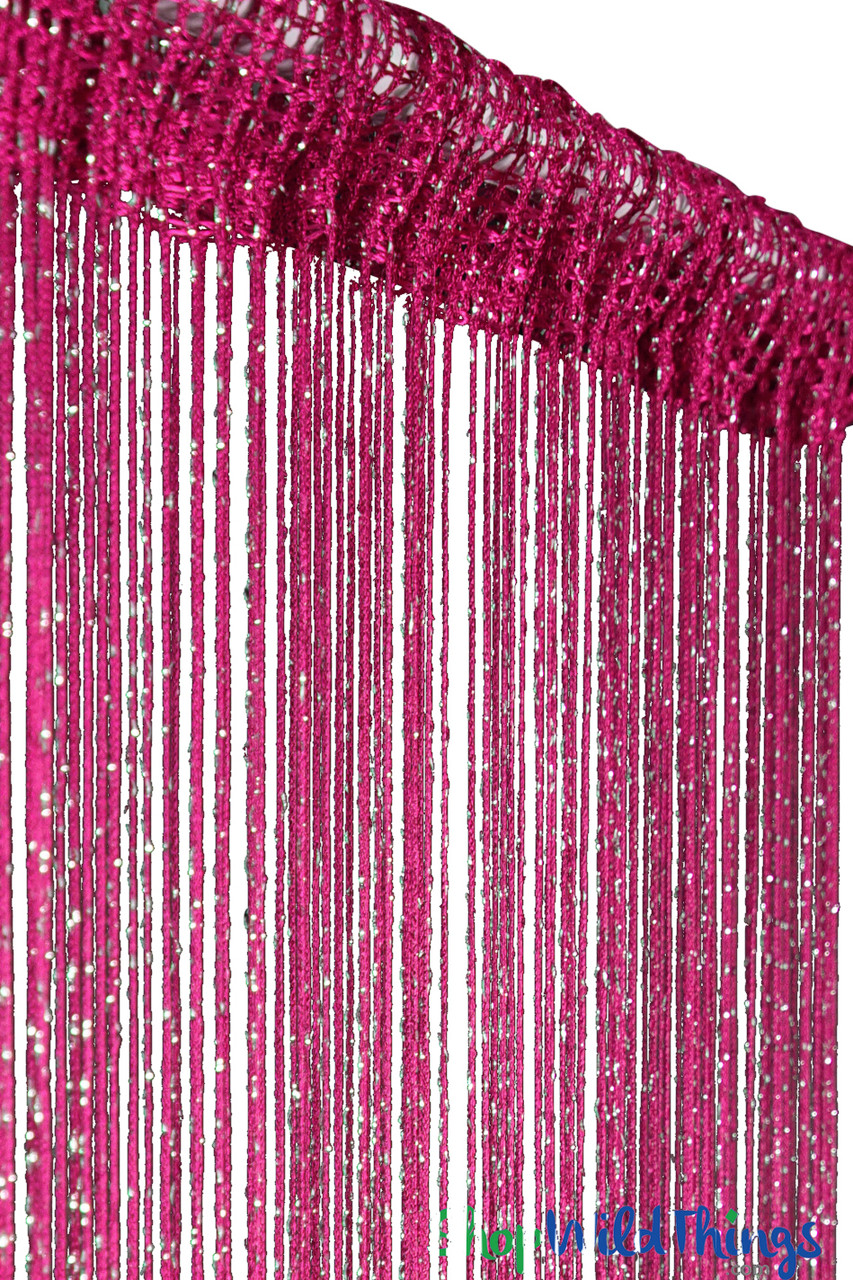 Fuchsia Pink String Curtain with Metallic Silver Threads, 3'W x 6.5'L