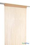 Close-up of the cotton rod pocket and silky strands on the Light Gold Nassau Polyester & Cotton String Curtain Backdrop 35" Wide x 6' Long — ShopWildThings.com