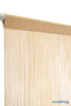 Light Gold Nassau Polyester & Cotton String Curtain Backdrop Over 400 Strands 35" Wide x 6' Long displayed on a silver curtain rod — ShopWildThings.com