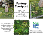 Enhance outdoor artwork with a landscape frame of "Fantasy Courtyard" Indoor / Outdoor UV Artificial Greenery Wall Panels by ShopWildThings.com